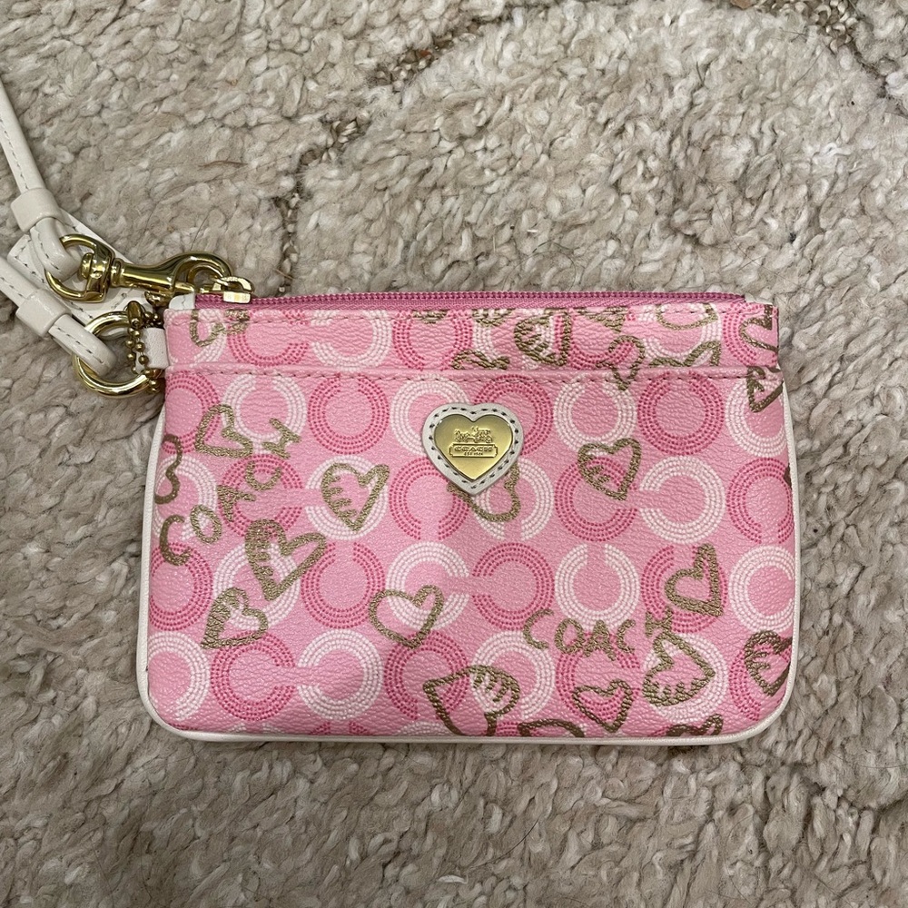 COACH Pink with Gold Hearts Wristlet 🩷